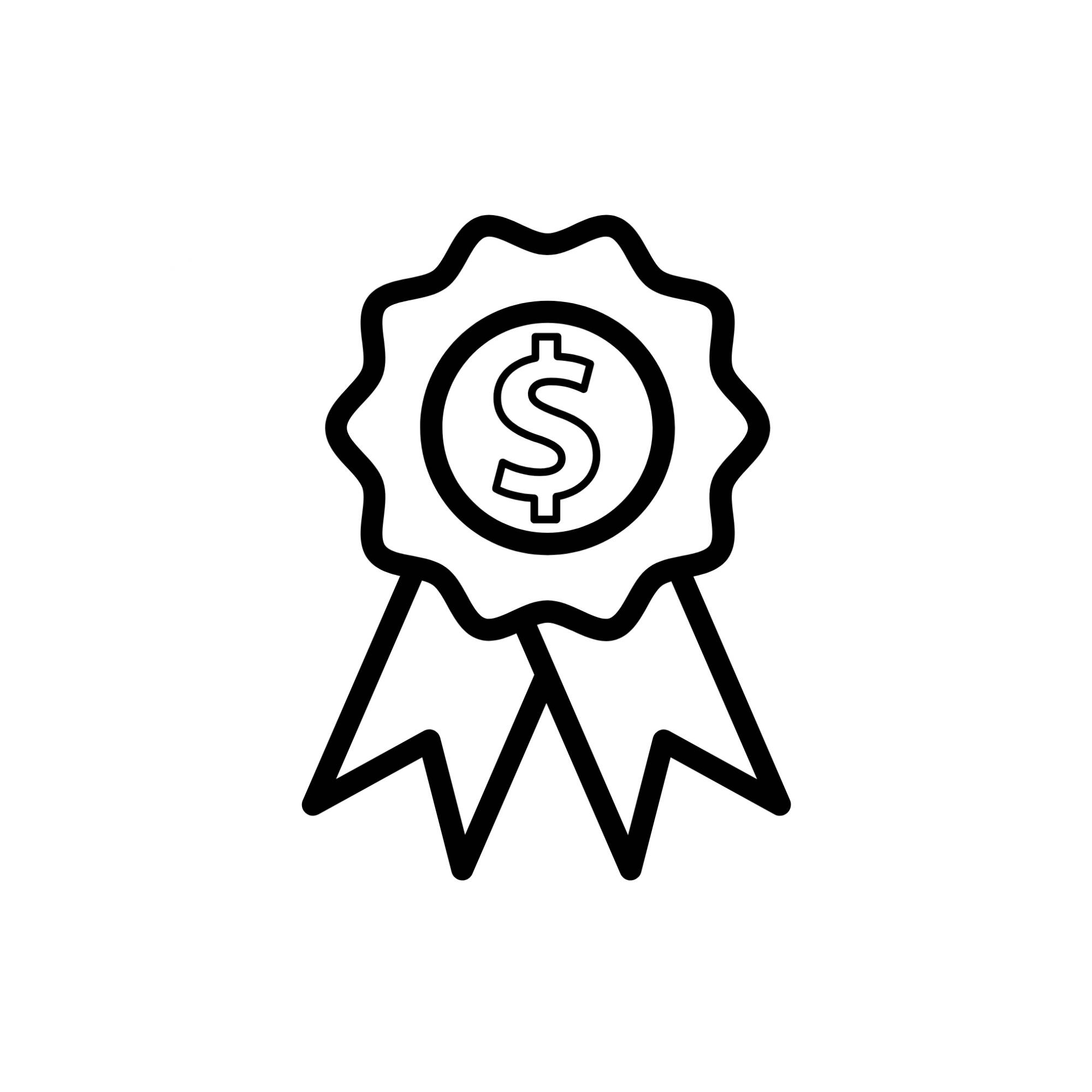 An award ribbon with a dollar symbol